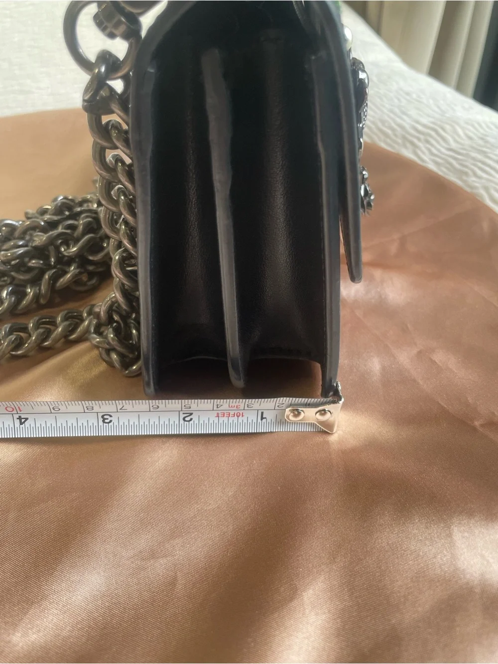 Pinko Black Crossbody with Red Rose Embroidery and Pearl Accents